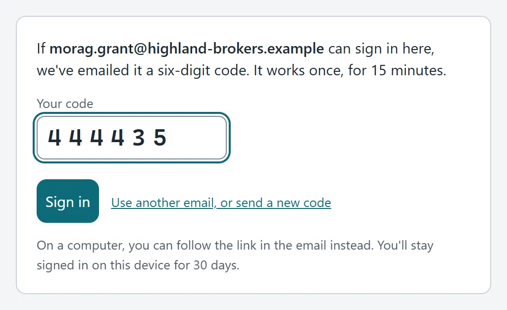 Entering the six-digit code